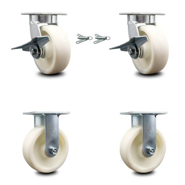 Service Caster 6 Inch Kingpinless Nylon Wheel Caster Brakes and Swivel Locks 2 Rigid SCC, 2PK SCC-KP30S620-NYR-SLB-BSL-2-R-2 - main